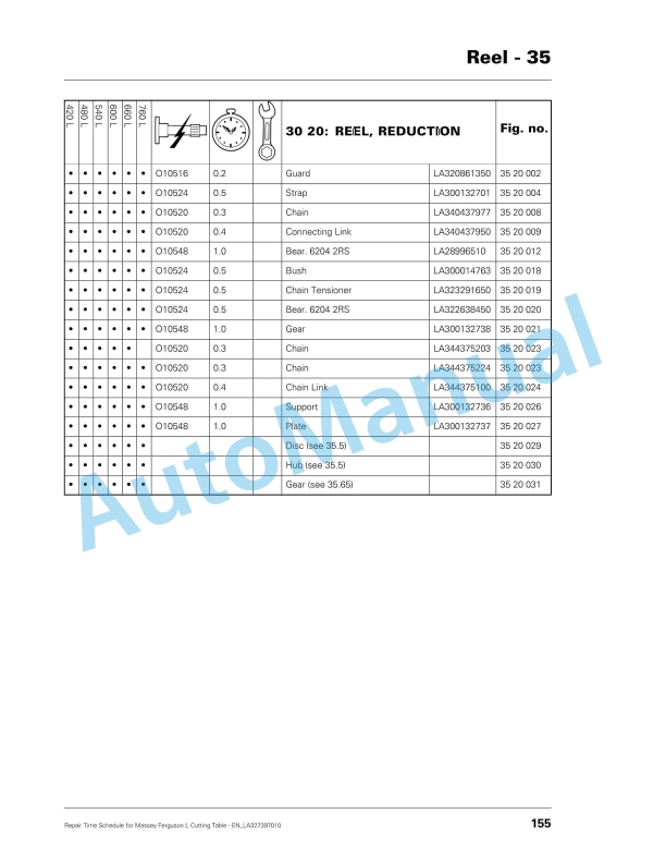 Massey Ferguson MF L Cutting Table Repair Time Schedule LA327393010-3