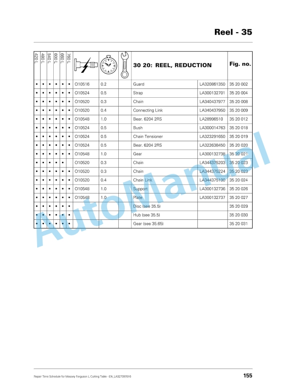 Massey Ferguson MF L Cutting Table Repair Time Schedule LA327397010-3