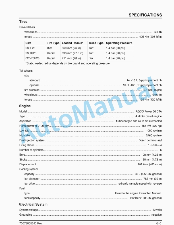 Massey Ferguson MF WR9700 Series Windrower Tractor Operators Manual 700738550-5