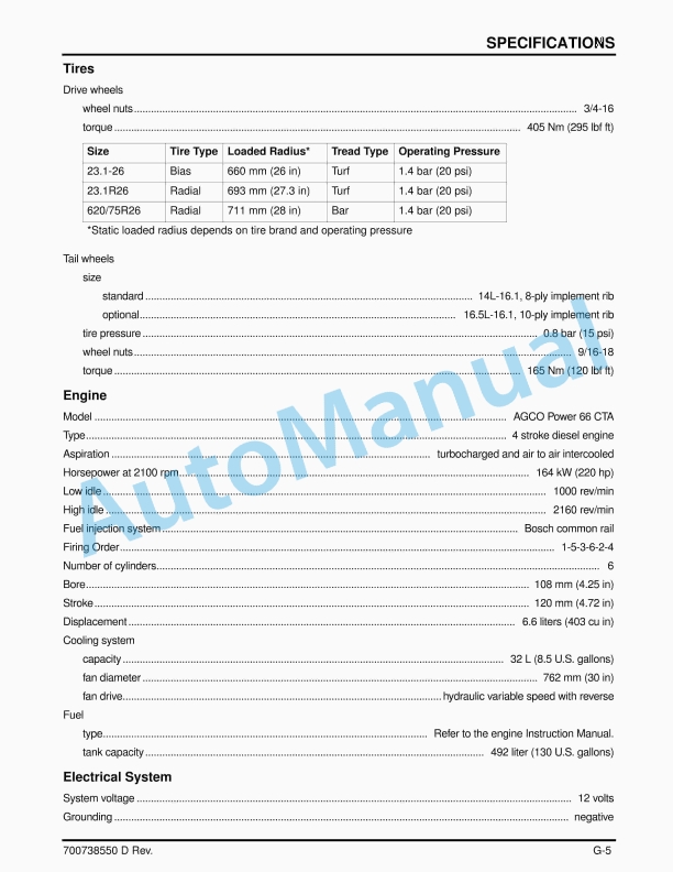 Massey Ferguson MF WR9700 Series Windrower Tractor Operators Manual 700738550D-5