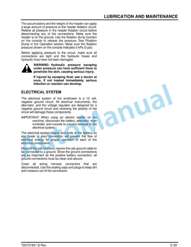 Massey Ferguson MF WR9725 Windrower Tractor Operators Manual 700737891-4