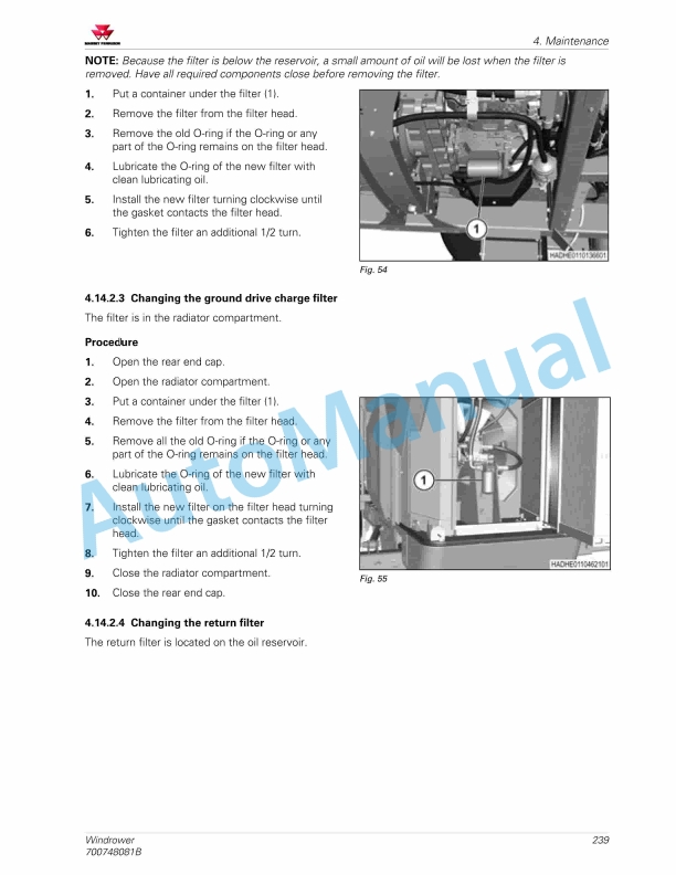 Massey Ferguson MF WR9800 Series Windrower Operators Manual 700748081B-4