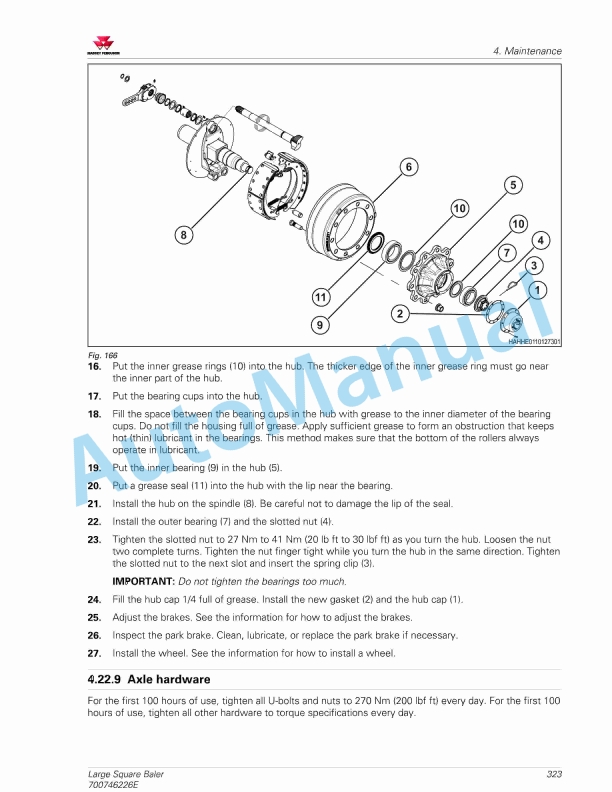 Massey Ferguson MF2200 Series Large Square Baler - CE Operators Manual 700746226E-4