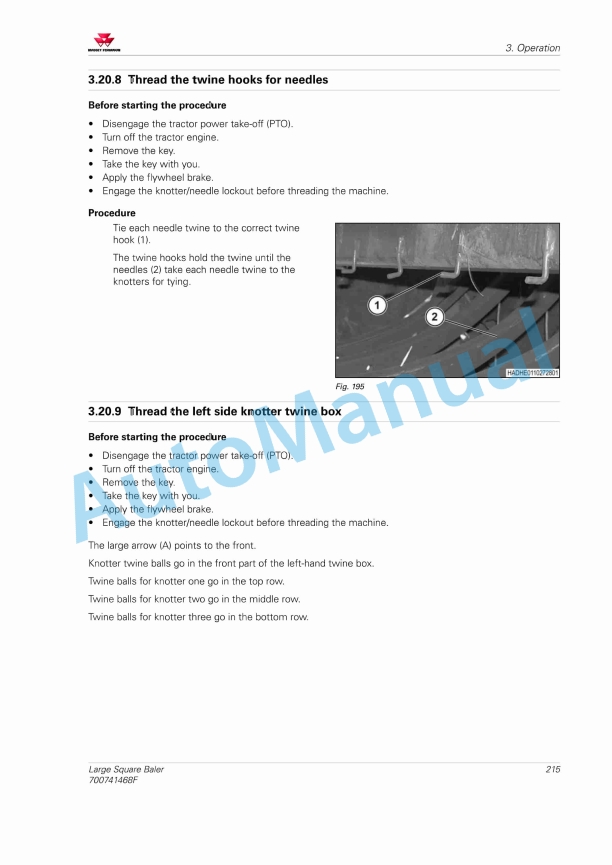 Massey Ferguson MF2200 Series Large Square Baler Operators Manual 700741468F-2