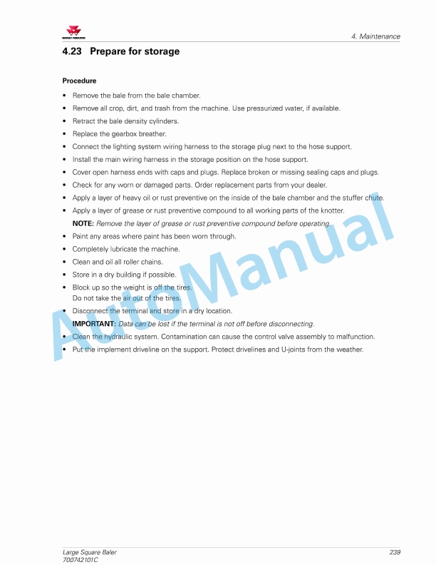 Massey Ferguson MF2300 Series Large Square Baler - CE Operators Manual 700742101C-4
