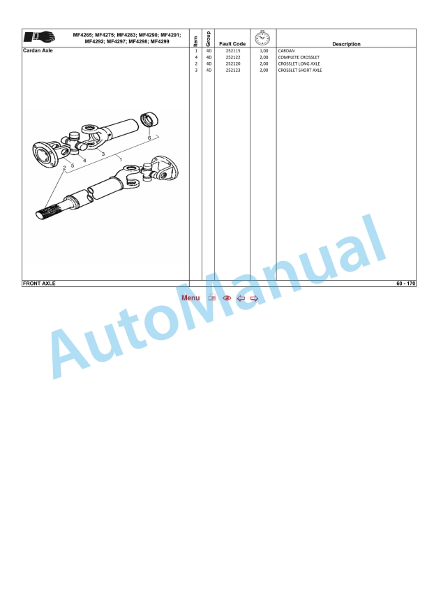 Massey Ferguson MF4200 Tractors 4WD - Cab - Platform - Compact Repair Time Schedule 6290378M1-3