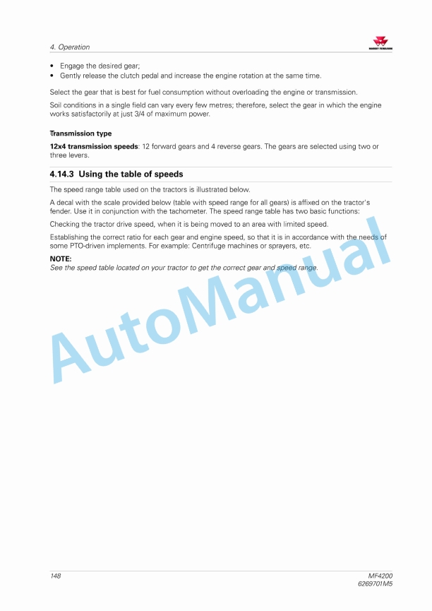 Massey Ferguson MF4200 Tractors Operators Manual 6269701M5-2