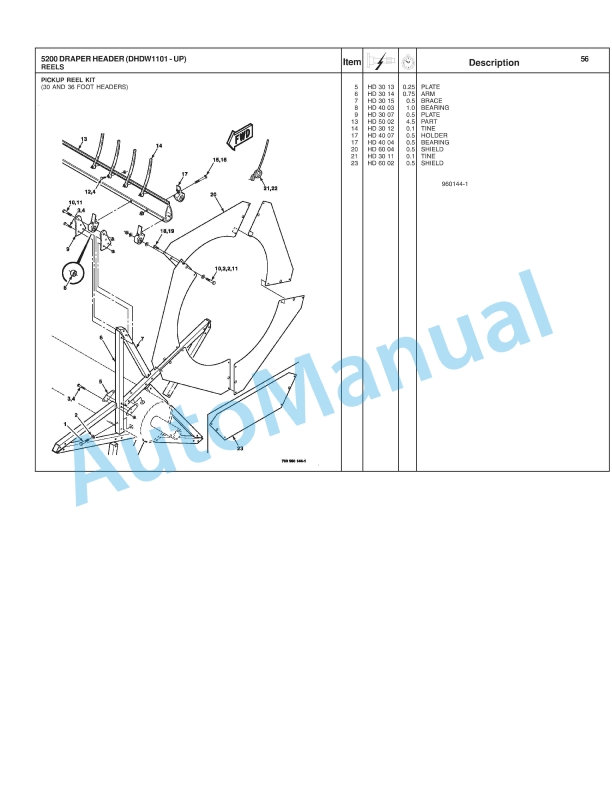 Massey Ferguson MF5200 Draper Header Repair Time Schedule 4283493M3-4