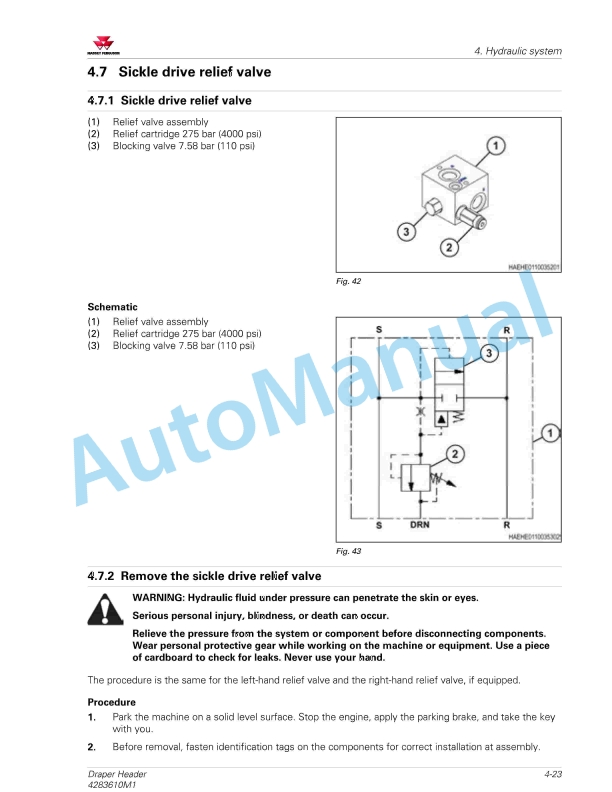 Massey Ferguson MF5400 Draper Header Service Manual 4283610M1-2