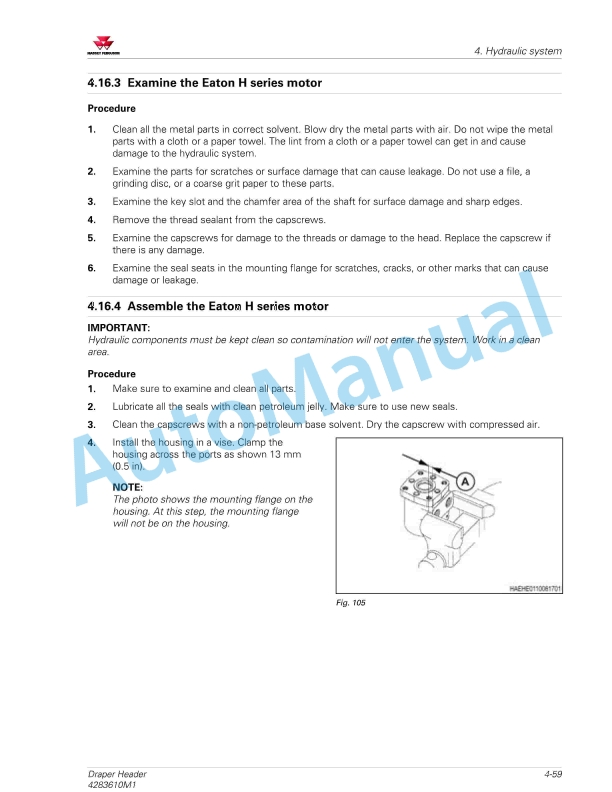 Massey Ferguson MF5400 Draper Header Service Manual 4283610M1-3