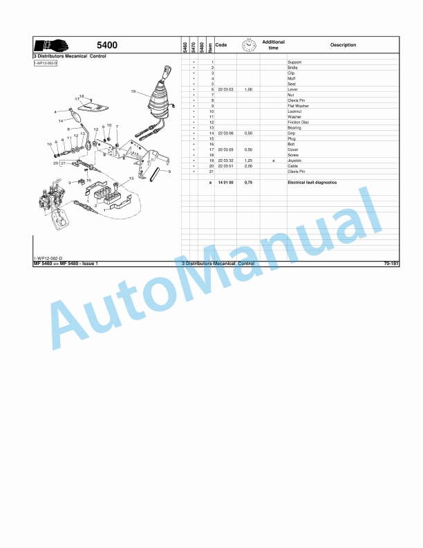 Massey Ferguson MF5400 Series Tractors Repair Time Schedule 7060020M1-3
