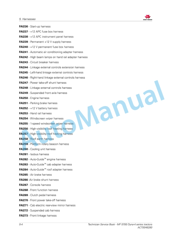 Massey Ferguson MF5700 Dyna-4 Series Tractors Workshop Service Manual ACT0046280-3