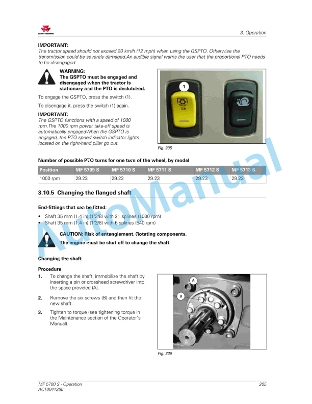 Massey Ferguson MF5700 S Classic Version Operators Manual ACT0041260-3
