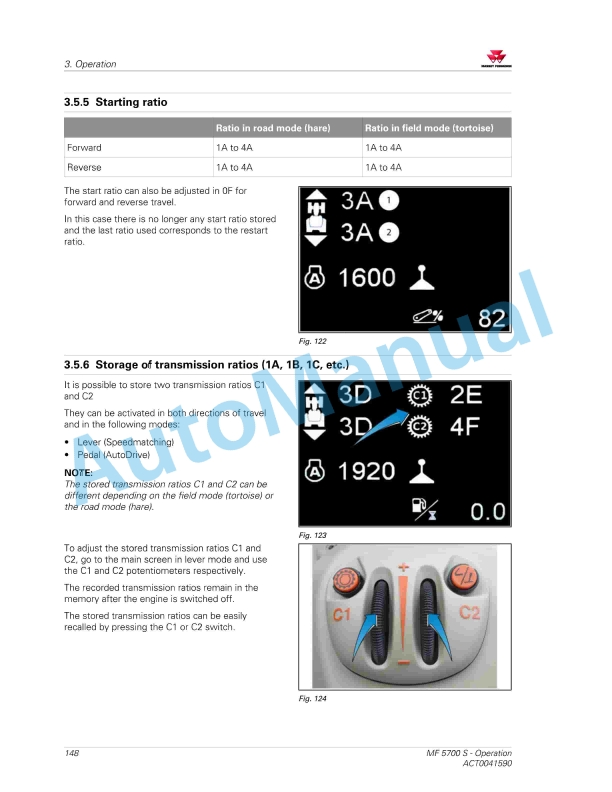 Massey Ferguson MF5700 S Deluxe Version Operators Manual ACT0041590-2