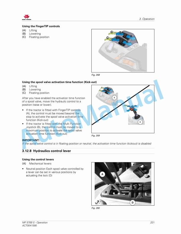 Massey Ferguson MF5700 S Deluxe Version Operators Manual ACT0041590-4