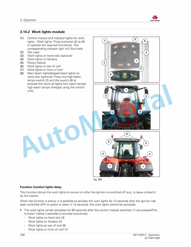 Massey Ferguson MF5700 S Deluxe Version Operators Manual ACT0041590-5