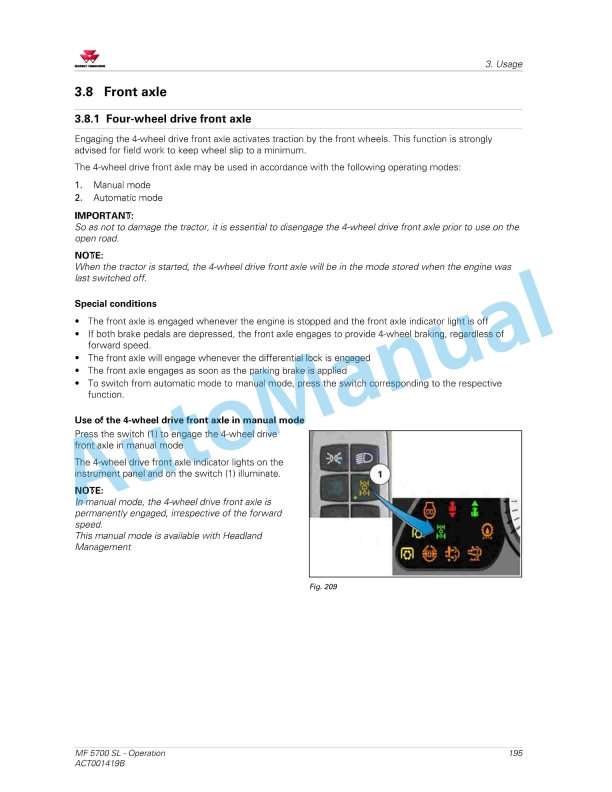 Massey Ferguson MF5700 SL Classic Version Operators Manual ACT001419B-3
