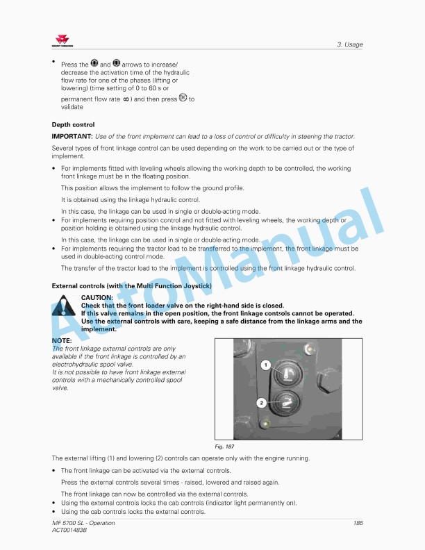 Massey Ferguson MF5700 SL Deluxe Version Operators Manual ACT001483B-4