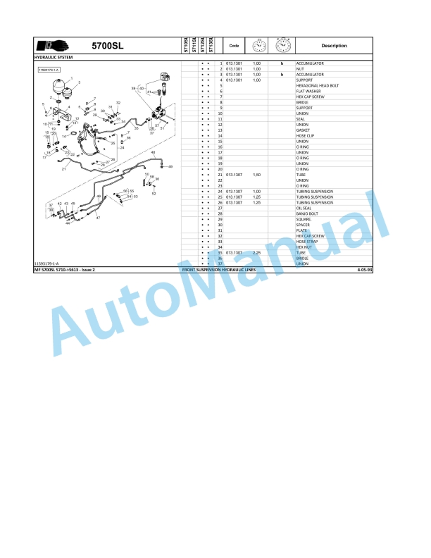 Massey Ferguson MF5700 SL Series Tractors Repair Time Schedule ACT002596-2