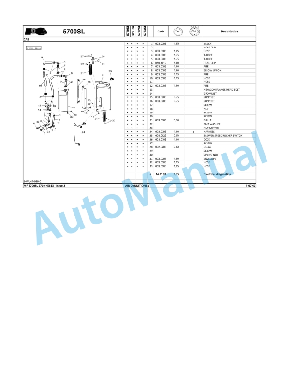 Massey Ferguson MF5700 SL Series Tractors Repair Time Schedule ACT002596-3