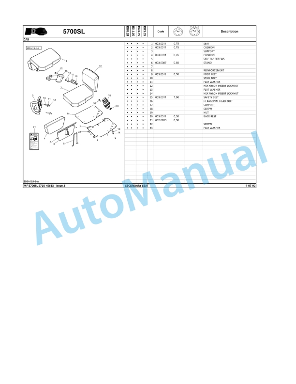 Massey Ferguson MF5700 SL Series Tractors Repair Time Schedule ACT002596-4