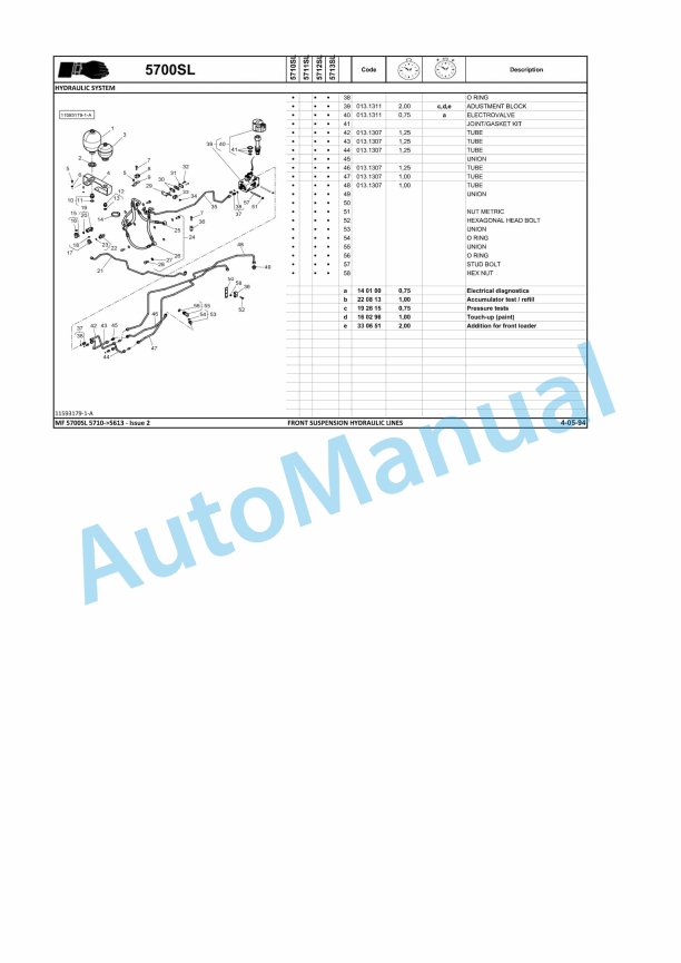 Massey Ferguson MF5700 SL Series Tractors Repair Time Schedule ACT002601-2