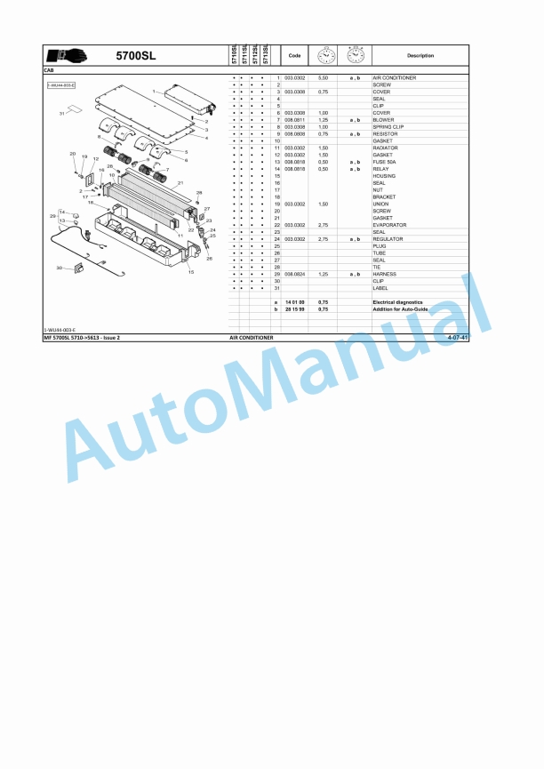 Massey Ferguson MF5700 SL Series Tractors Repair Time Schedule ACT002601-3