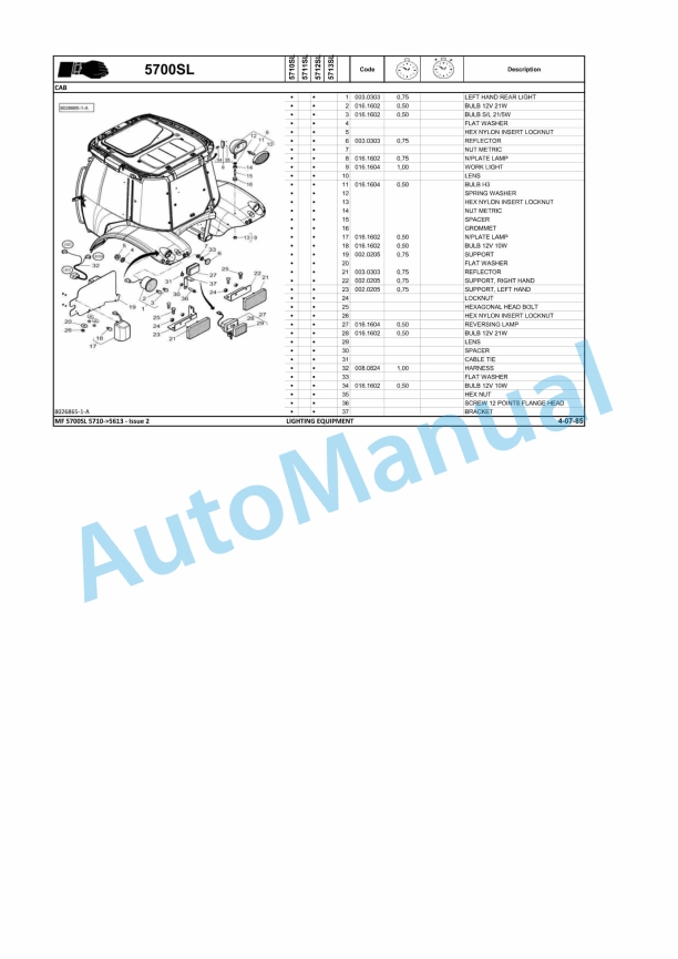 Massey Ferguson MF5700 SL Series Tractors Repair Time Schedule ACT002601-4
