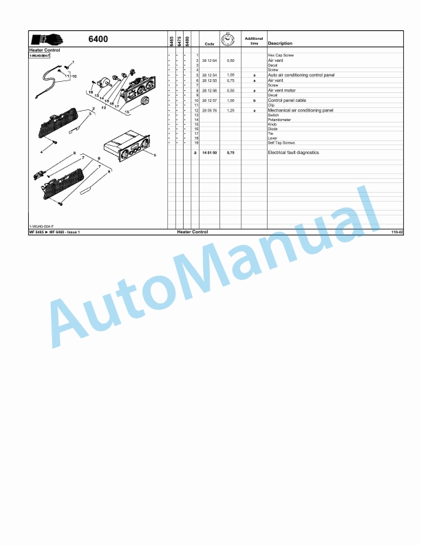 Massey Ferguson MF6400 Repair Time Schedule 4346834M1-5
