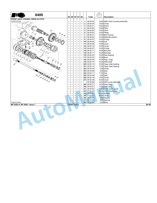 Massey Ferguson MF6400 Series Tractors Repair Time Schedule 4315840M1-2