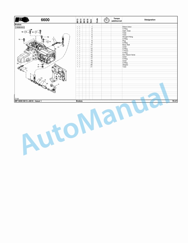 Massey Ferguson MF6600 Repair Time Schedule 7060867M1-2