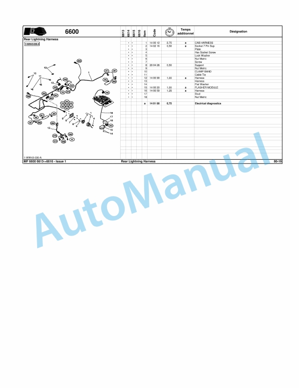 Massey Ferguson MF6600 Repair Time Schedule 7060867M1-3