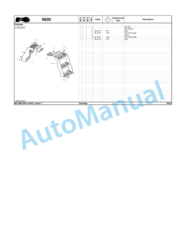 Massey Ferguson MF6600 Series Tractor Repair Time Schedule 7060991M1-3