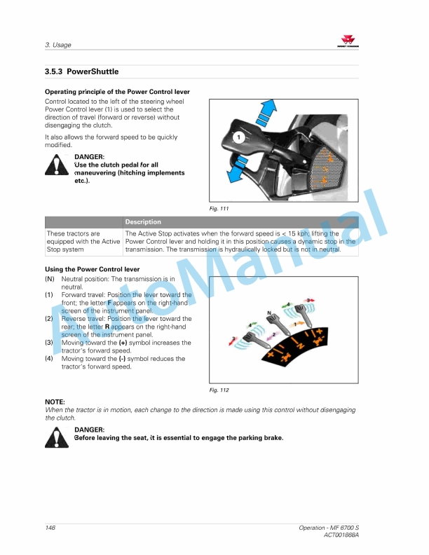 Massey Ferguson MF6700 S Deluxe And Premium Version Operators Manual ACT001868A-2