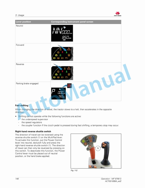 Massey Ferguson MF6700 S Deluxe And Premium Version Operators Manual ACT001898A-2