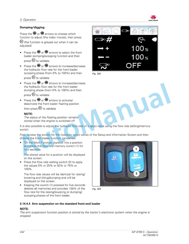 Massey Ferguson MF6700 S Deluxe And Premium Version Operators Manual ACT0039610-5