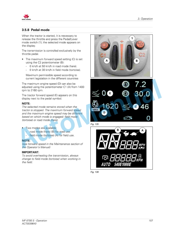 Massey Ferguson MF6700 S Efficient And Exclusive Version Operators Manual ACT0039640-2