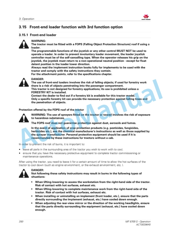 Massey Ferguson MF6700 S Efficient And Exclusive Version Operators Manual ACT0039640-5