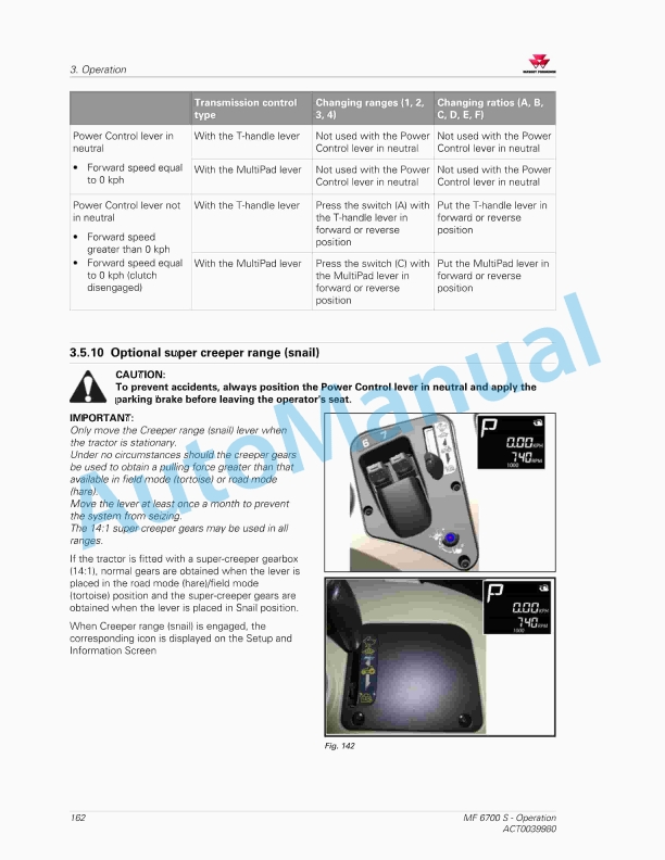 Massey Ferguson MF6700 S Efficient And Exclusive Version Operators Manual ACT0039980-2