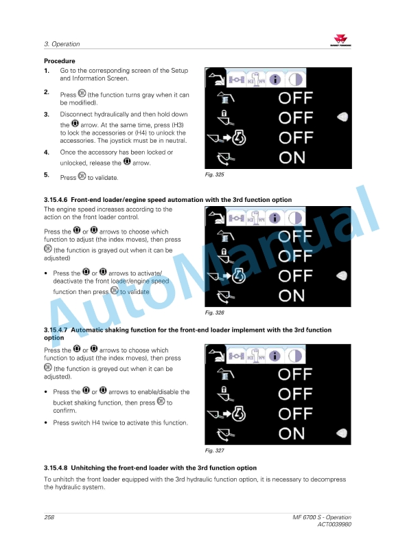 Massey Ferguson MF6700 S Efficient And Exclusive Version Operators Manual ACT0039980-5