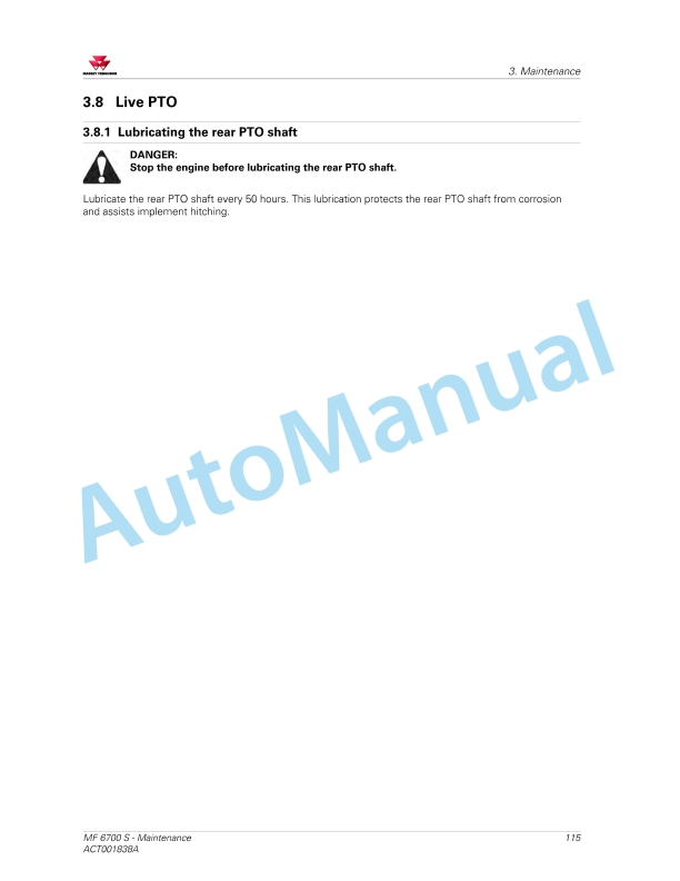 Massey Ferguson MF6700 S Series Tractors Operators Manual ACT001838A-2