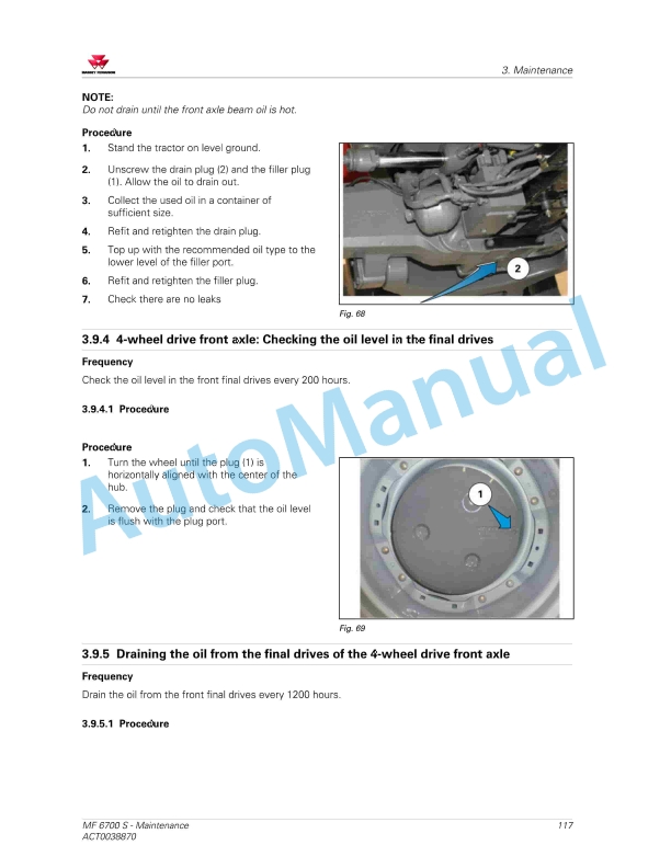 Massey Ferguson MF6700 S Series Tractors Operators Manual ACT0038870-2
