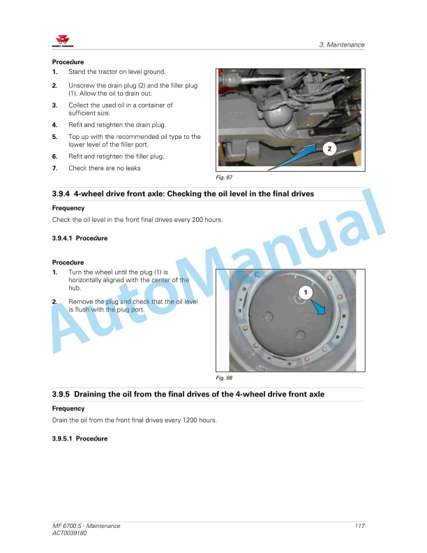 Massey Ferguson MF6700 S Series Tractors Operators Manual ACT0039180-2