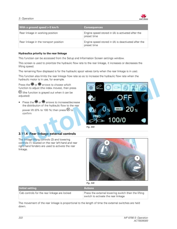Massey Ferguson MF6700 S Version Essential Series Tractors Operators Manual ACT0039300-3