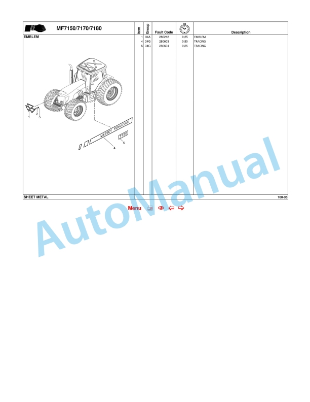 Massey Ferguson MF7100 Tractor 4WD - Cab - Platform Repair Time Schedule TMOI7000E01 3 Massey Ferguson MF7100 Tractor 4WD - Cab - Platform Repair Time Schedule TMOI7000E01 - Image 3