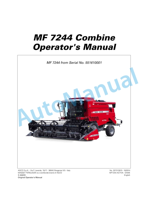 Massey Ferguson MF7244 Combine Operators Manual 327313013 1 Massey Ferguson MF7244 Combine Operators Manual 327313013
