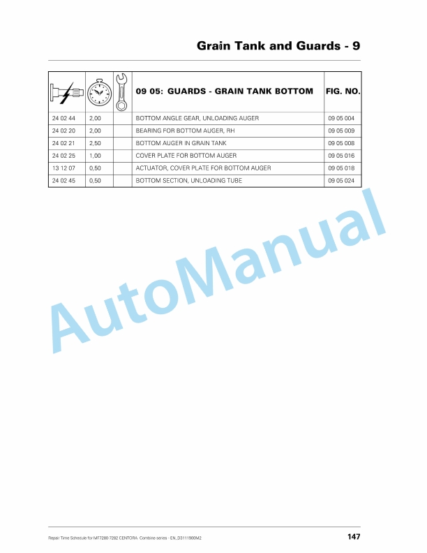 Massey Ferguson MF7280-7282 Centora Combine Series Repair Time Schedule D3111900M2-2