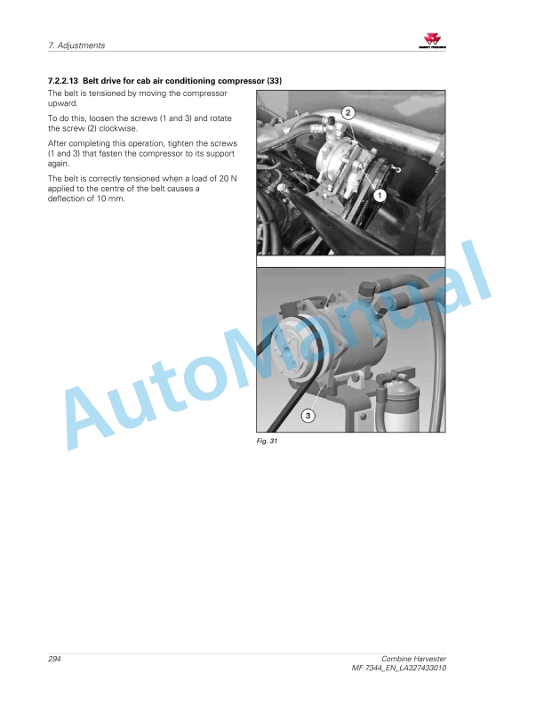 Massey Ferguson MF7344 Combine Harvester Operators Manual LA327433010-3