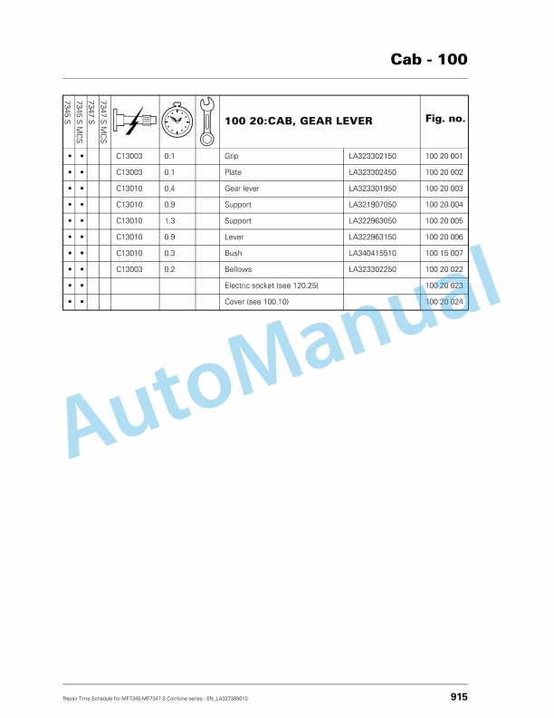 Massey Ferguson MF7345-MF7347 S Combine Series Repair Time Schedule LA327385010-3