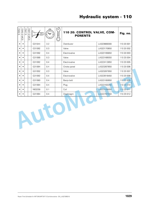 Massey Ferguson MF7345-MF7347 S Combine Series Repair Time Schedule LA327385010-4